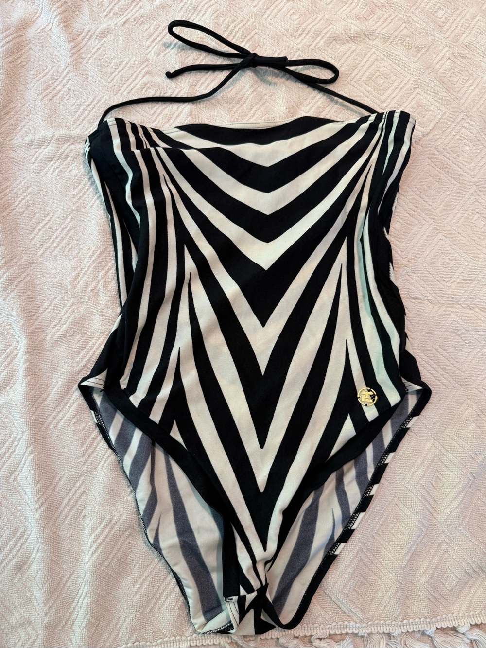 Vintage Circa 1980’s Iconic Paris Fashion Brand Black & White One-Piece Swimsuit